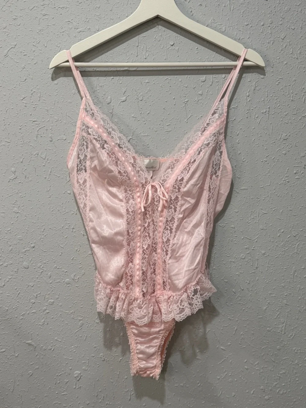 Vintage Soft Pink Lace Satin Teddy‎ Bodysuit Size Medium - Picture 5 of 6